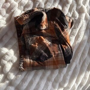 Maurices Orange and Black Plaid Button-Down Shirt